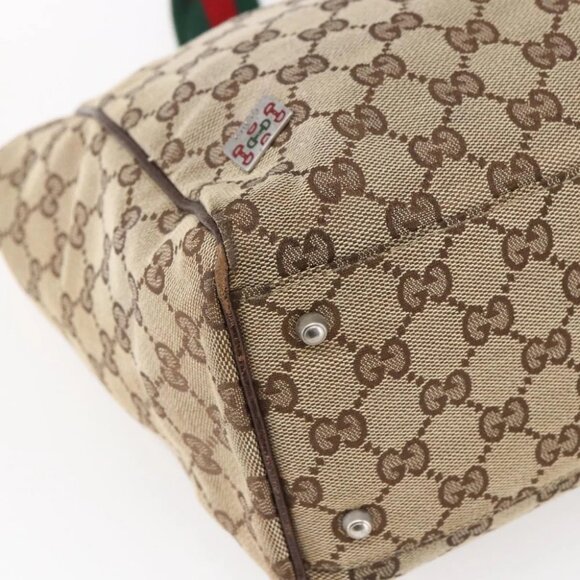 GUCCI GG Canvas Web Sherry Line Tote Bag Beige Gold - Picture 7 of 16